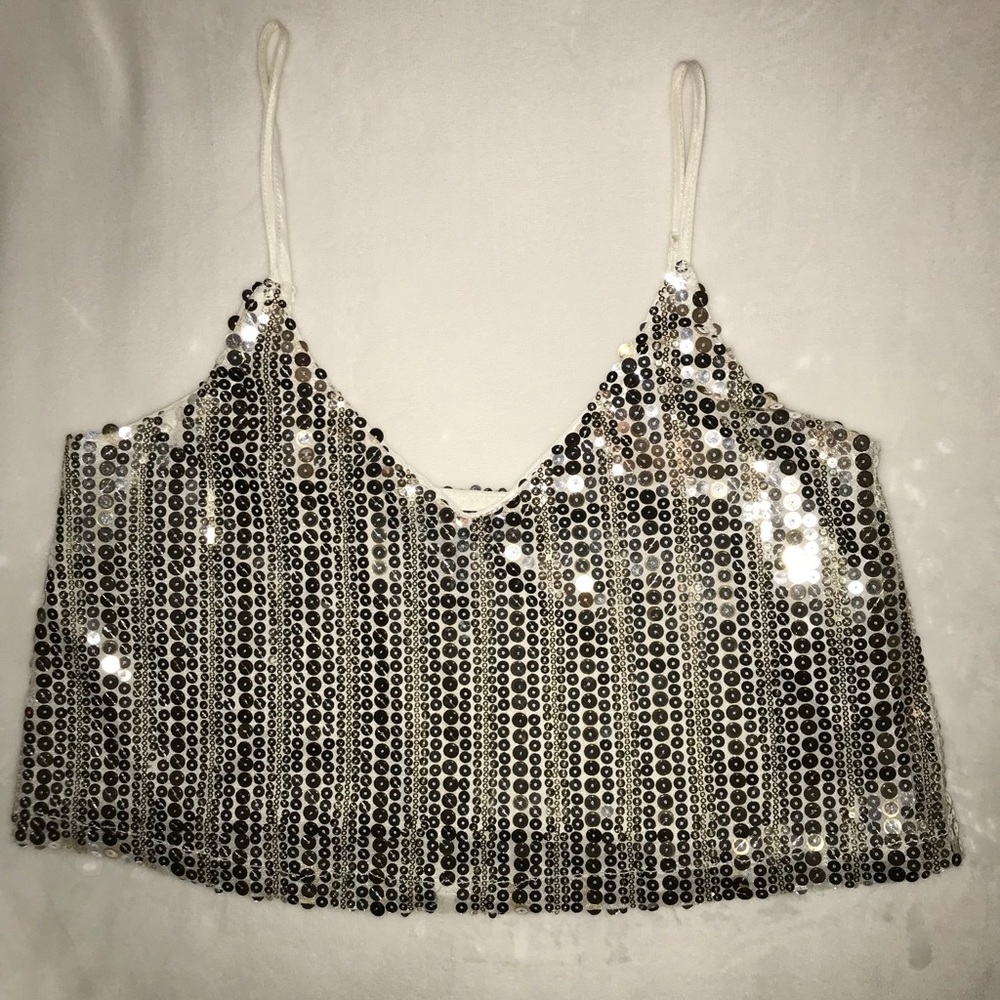 Sequin silver crop top.